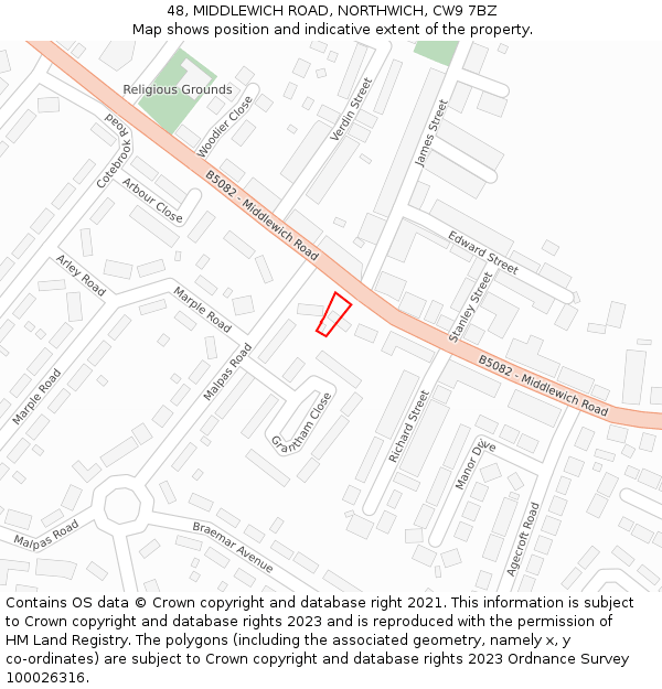 48, MIDDLEWICH ROAD, NORTHWICH, CW9 7BZ: Location map and indicative extent of plot