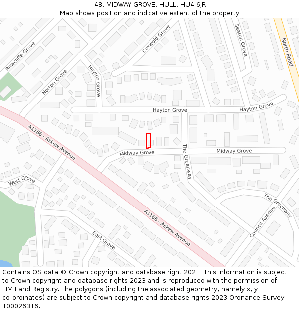 48, MIDWAY GROVE, HULL, HU4 6JR: Location map and indicative extent of plot
