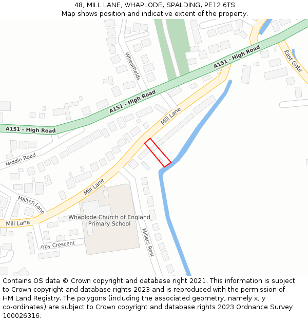 48, MILL LANE, WHAPLODE, SPALDING, PE12 6TS: Location map and indicative extent of plot