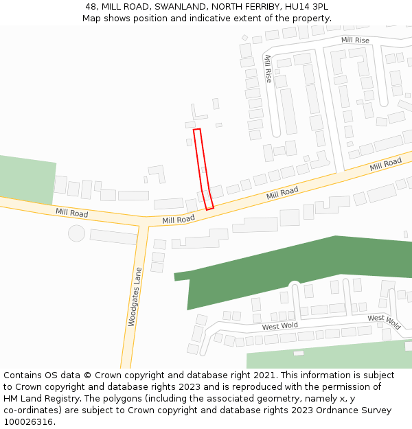 48, MILL ROAD, SWANLAND, NORTH FERRIBY, HU14 3PL: Location map and indicative extent of plot