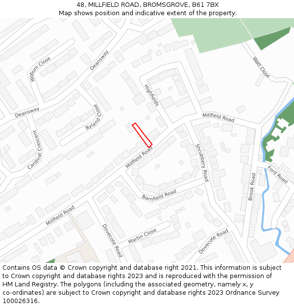 48, MILLFIELD ROAD, BROMSGROVE, B61 7BX: Location map and indicative extent of plot