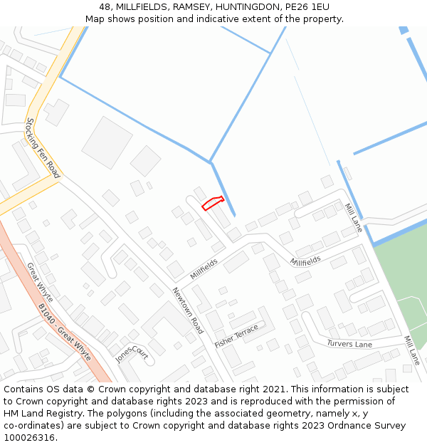 48, MILLFIELDS, RAMSEY, HUNTINGDON, PE26 1EU: Location map and indicative extent of plot