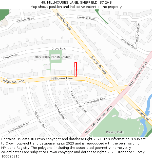 48, MILLHOUSES LANE, SHEFFIELD, S7 2HB: Location map and indicative extent of plot