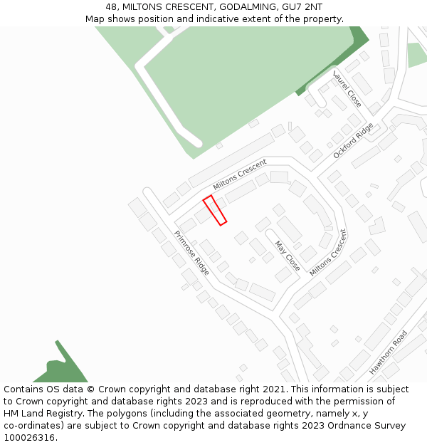 48, MILTONS CRESCENT, GODALMING, GU7 2NT: Location map and indicative extent of plot