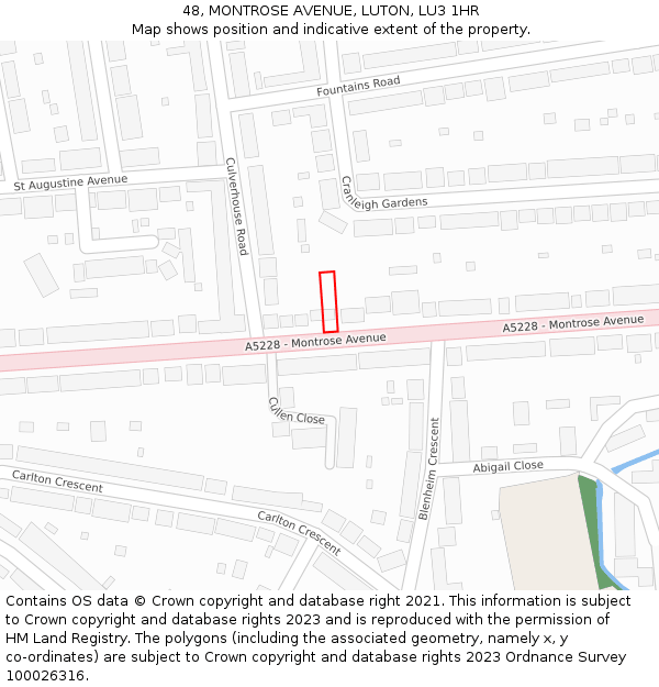 48, MONTROSE AVENUE, LUTON, LU3 1HR: Location map and indicative extent of plot