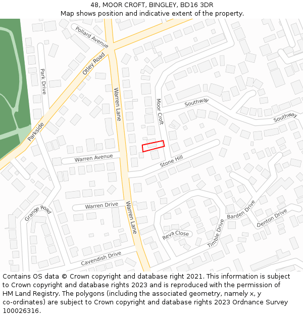 48, MOOR CROFT, BINGLEY, BD16 3DR: Location map and indicative extent of plot