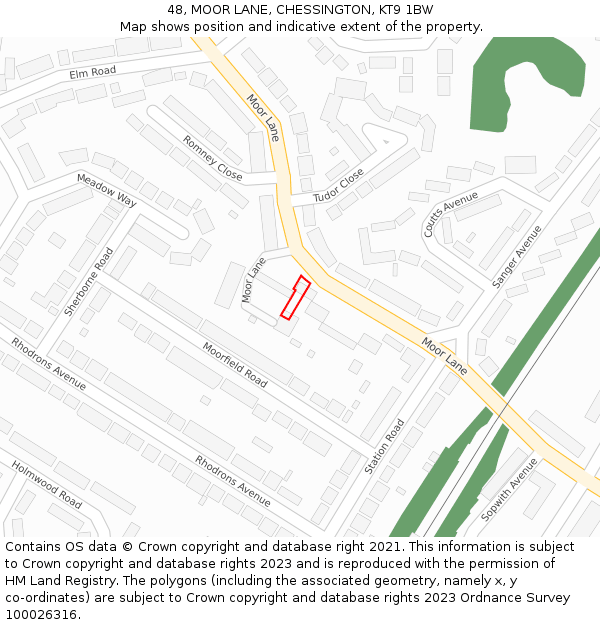 48, MOOR LANE, CHESSINGTON, KT9 1BW: Location map and indicative extent of plot