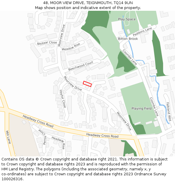 48, MOOR VIEW DRIVE, TEIGNMOUTH, TQ14 9UN: Location map and indicative extent of plot