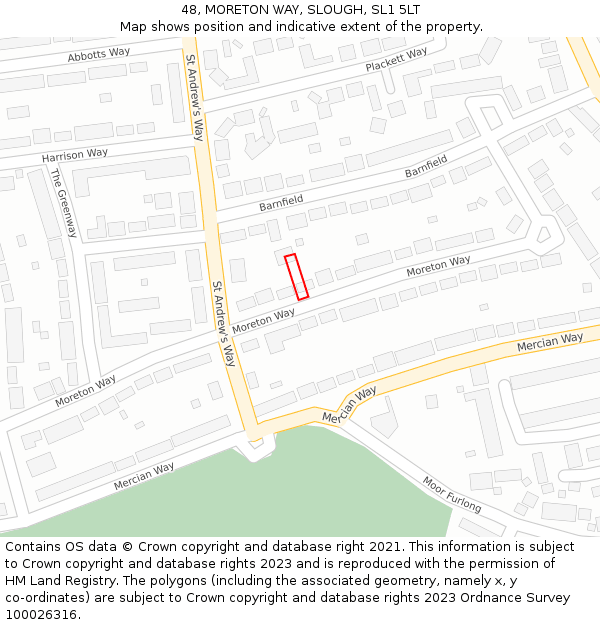 48, MORETON WAY, SLOUGH, SL1 5LT: Location map and indicative extent of plot