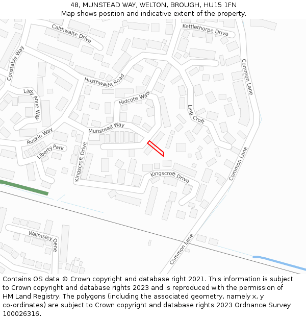 48, MUNSTEAD WAY, WELTON, BROUGH, HU15 1FN: Location map and indicative extent of plot