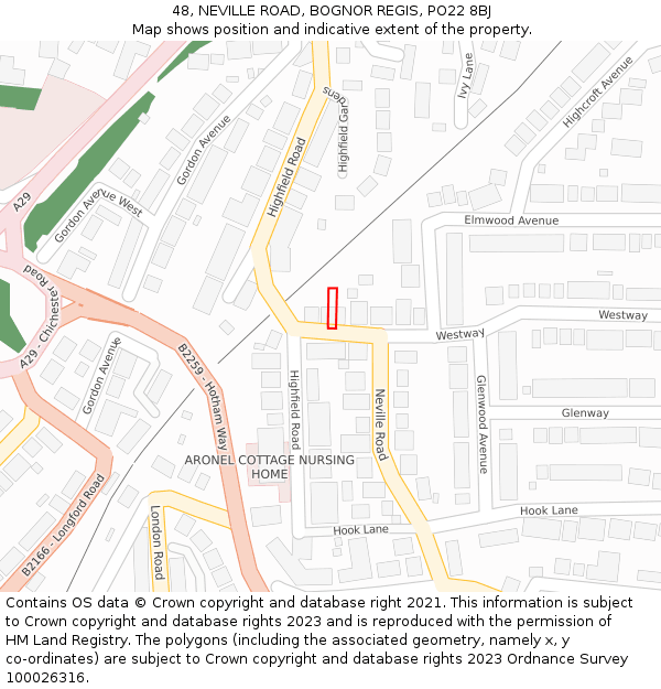 48, NEVILLE ROAD, BOGNOR REGIS, PO22 8BJ: Location map and indicative extent of plot