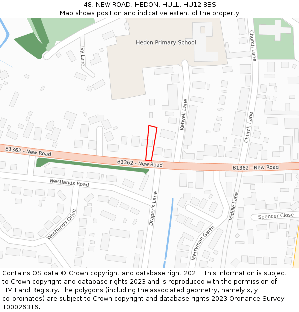 48, NEW ROAD, HEDON, HULL, HU12 8BS: Location map and indicative extent of plot