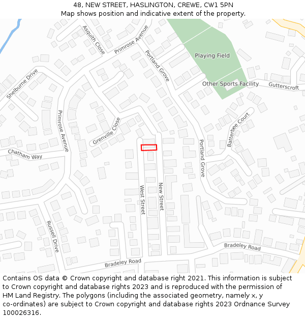 48, NEW STREET, HASLINGTON, CREWE, CW1 5PN: Location map and indicative extent of plot