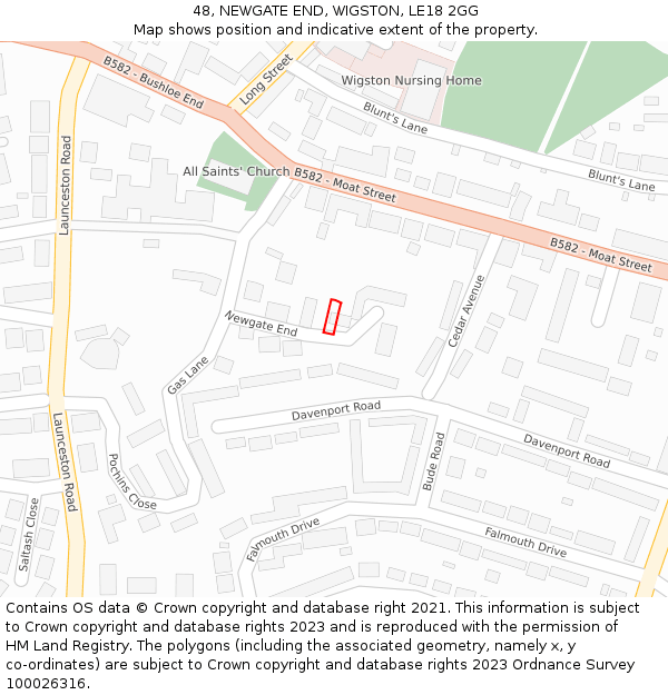 48, NEWGATE END, WIGSTON, LE18 2GG: Location map and indicative extent of plot
