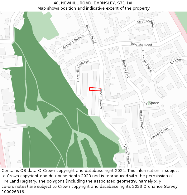 48, NEWHILL ROAD, BARNSLEY, S71 1XH: Location map and indicative extent of plot