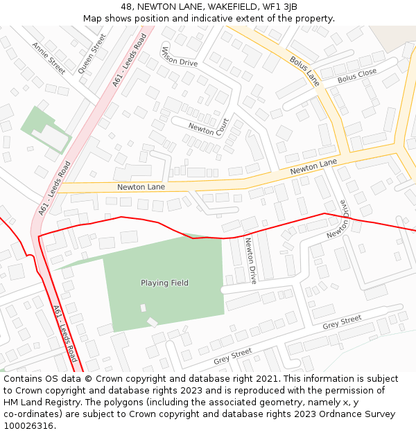 48, NEWTON LANE, WAKEFIELD, WF1 3JB: Location map and indicative extent of plot