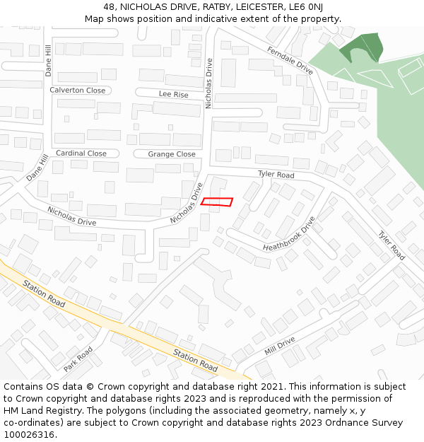 48, NICHOLAS DRIVE, RATBY, LEICESTER, LE6 0NJ: Location map and indicative extent of plot