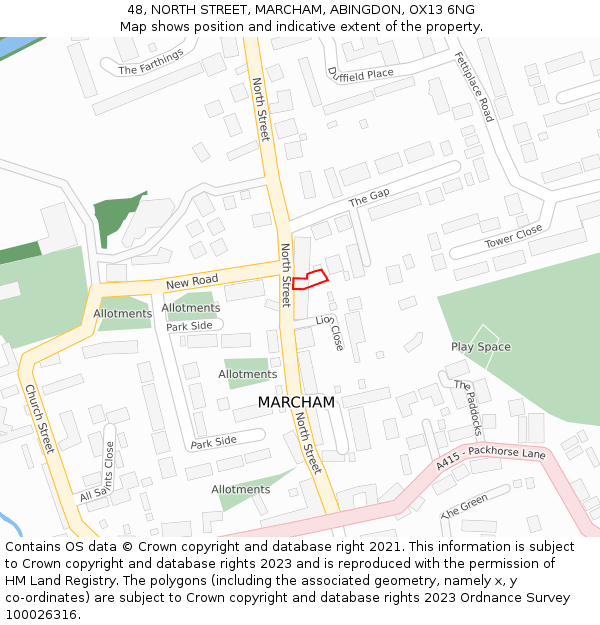 48, NORTH STREET, MARCHAM, ABINGDON, OX13 6NG: Location map and indicative extent of plot