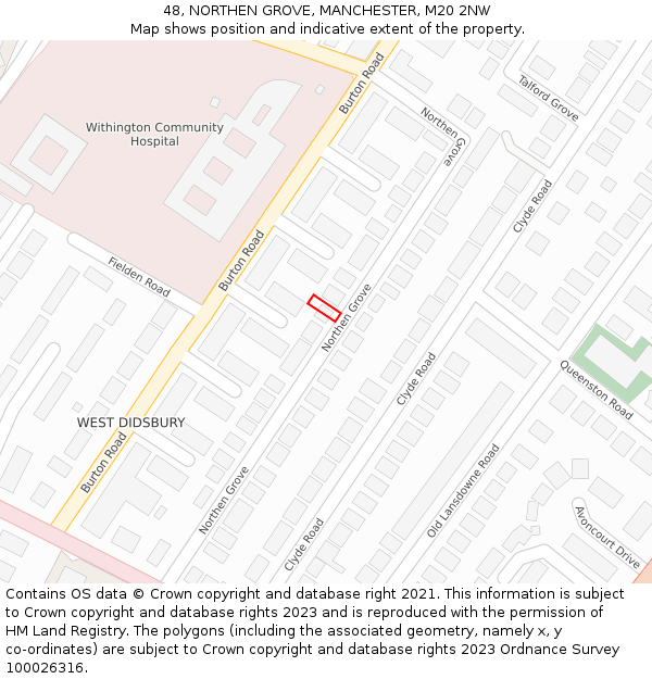 48, NORTHEN GROVE, MANCHESTER, M20 2NW: Location map and indicative extent of plot