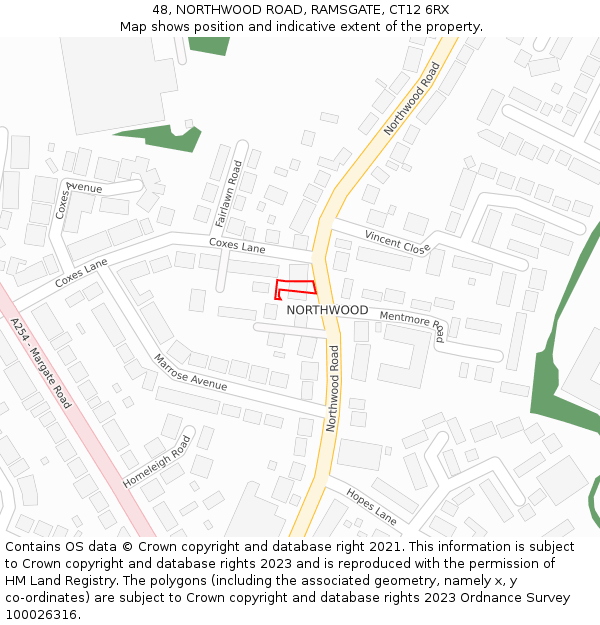 48, NORTHWOOD ROAD, RAMSGATE, CT12 6RX: Location map and indicative extent of plot