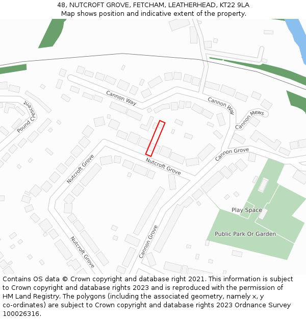 48, NUTCROFT GROVE, FETCHAM, LEATHERHEAD, KT22 9LA: Location map and indicative extent of plot