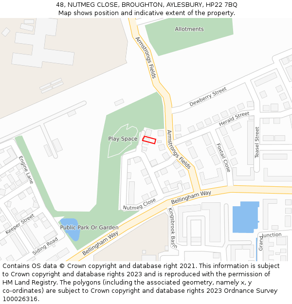 48, NUTMEG CLOSE, BROUGHTON, AYLESBURY, HP22 7BQ: Location map and indicative extent of plot