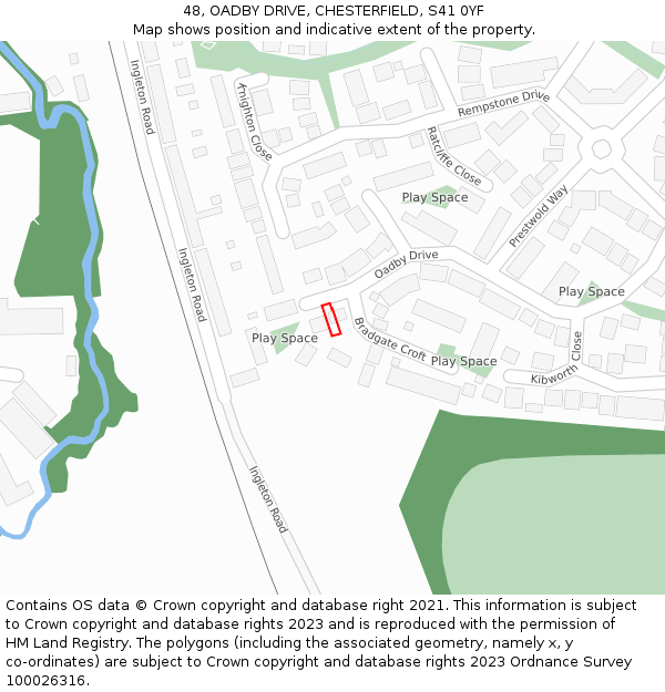 48, OADBY DRIVE, CHESTERFIELD, S41 0YF: Location map and indicative extent of plot