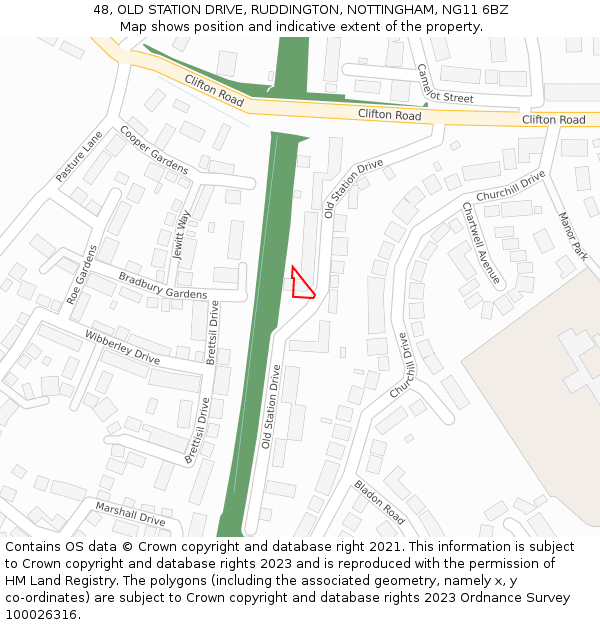 48, OLD STATION DRIVE, RUDDINGTON, NOTTINGHAM, NG11 6BZ: Location map and indicative extent of plot