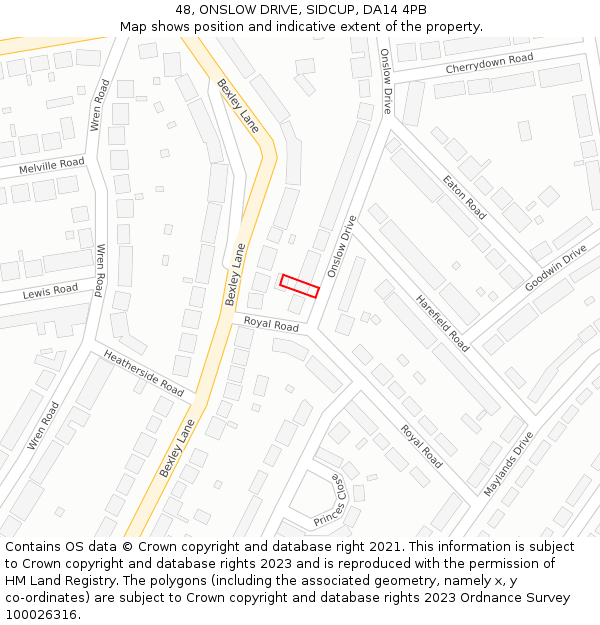 48, ONSLOW DRIVE, SIDCUP, DA14 4PB: Location map and indicative extent of plot