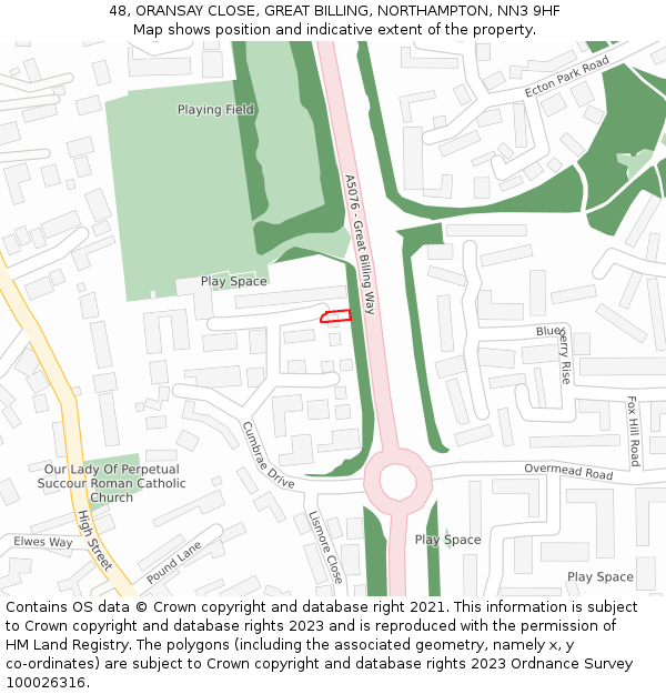 48, ORANSAY CLOSE, GREAT BILLING, NORTHAMPTON, NN3 9HF: Location map and indicative extent of plot