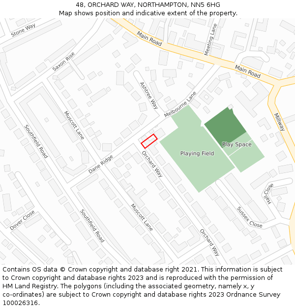 48, ORCHARD WAY, NORTHAMPTON, NN5 6HG: Location map and indicative extent of plot