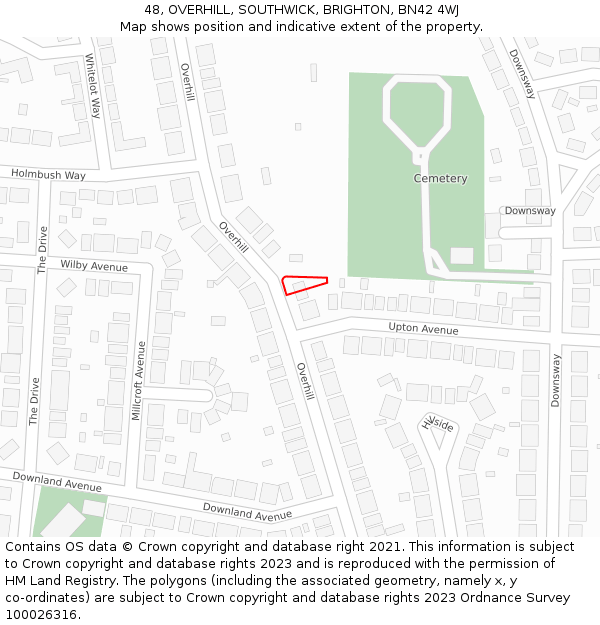 48, OVERHILL, SOUTHWICK, BRIGHTON, BN42 4WJ: Location map and indicative extent of plot