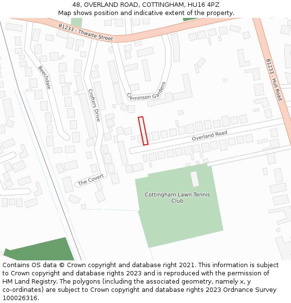 48, OVERLAND ROAD, COTTINGHAM, HU16 4PZ: Location map and indicative extent of plot