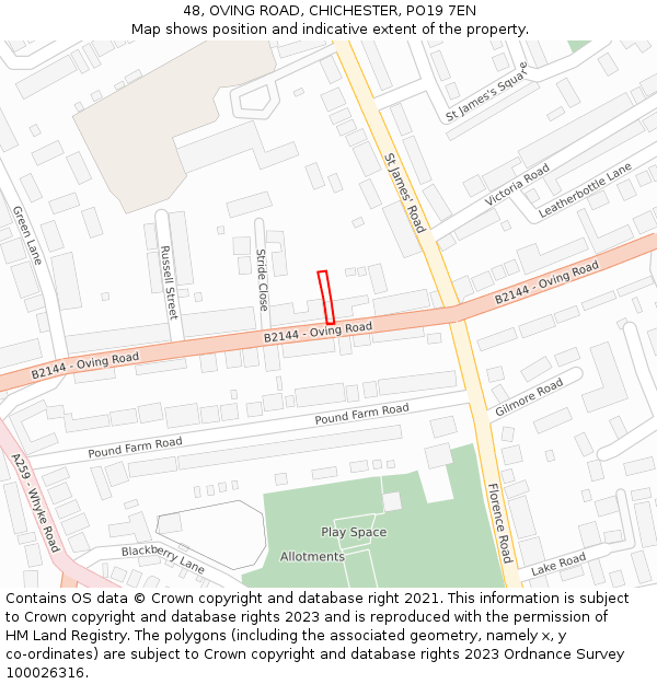 48, OVING ROAD, CHICHESTER, PO19 7EN: Location map and indicative extent of plot