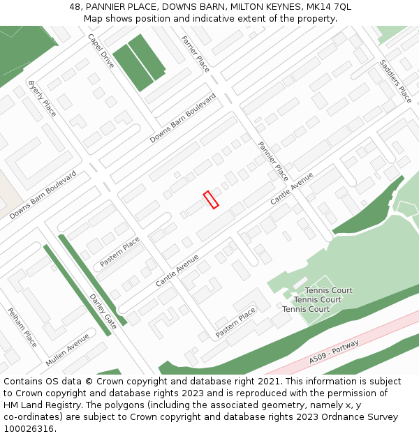 48, PANNIER PLACE, DOWNS BARN, MILTON KEYNES, MK14 7QL: Location map and indicative extent of plot