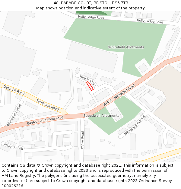 48, PARADE COURT, BRISTOL, BS5 7TB: Location map and indicative extent of plot