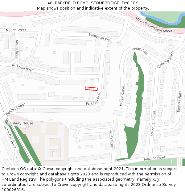 48, PARKFIELD ROAD, STOURBRIDGE, DY8 1EY: Location map and indicative extent of plot