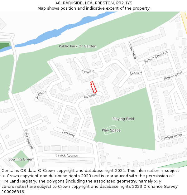 48, PARKSIDE, LEA, PRESTON, PR2 1YS: Location map and indicative extent of plot