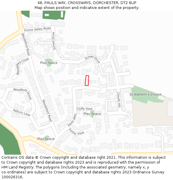 48, PAULS WAY, CROSSWAYS, DORCHESTER, DT2 8UP: Location map and indicative extent of plot