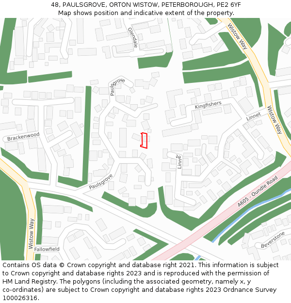 48, PAULSGROVE, ORTON WISTOW, PETERBOROUGH, PE2 6YF: Location map and indicative extent of plot