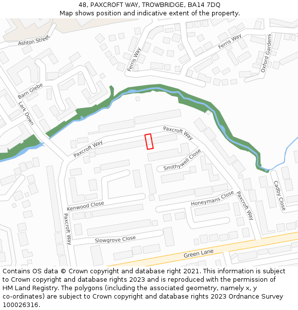 48, PAXCROFT WAY, TROWBRIDGE, BA14 7DQ: Location map and indicative extent of plot