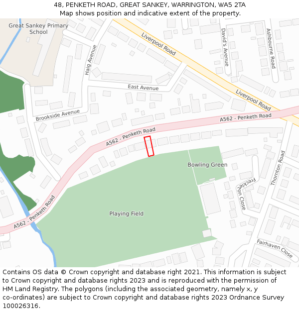 48, PENKETH ROAD, GREAT SANKEY, WARRINGTON, WA5 2TA: Location map and indicative extent of plot