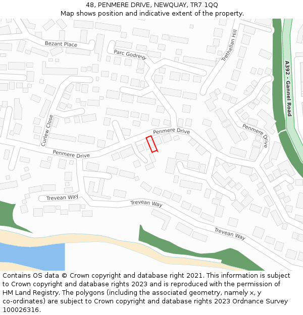 48, PENMERE DRIVE, NEWQUAY, TR7 1QQ: Location map and indicative extent of plot