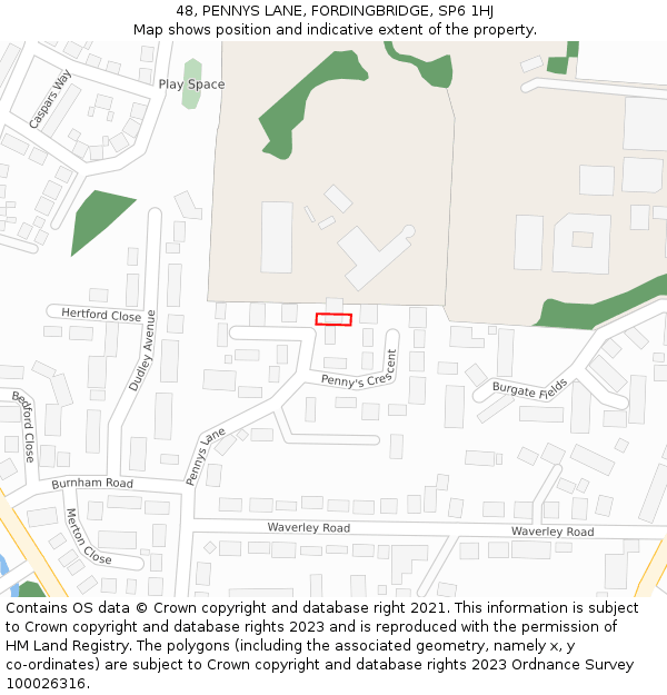 48, PENNYS LANE, FORDINGBRIDGE, SP6 1HJ: Location map and indicative extent of plot