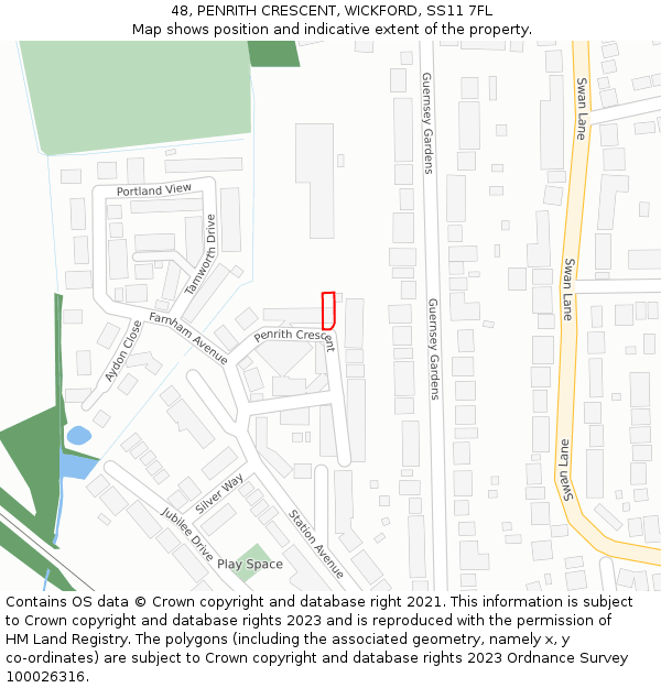 48, PENRITH CRESCENT, WICKFORD, SS11 7FL: Location map and indicative extent of plot