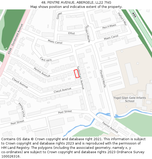 48, PENTRE AVENUE, ABERGELE, LL22 7NG: Location map and indicative extent of plot