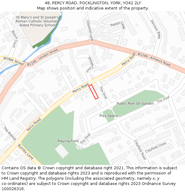 48, PERCY ROAD, POCKLINGTON, YORK, YO42 2LY: Location map and indicative extent of plot