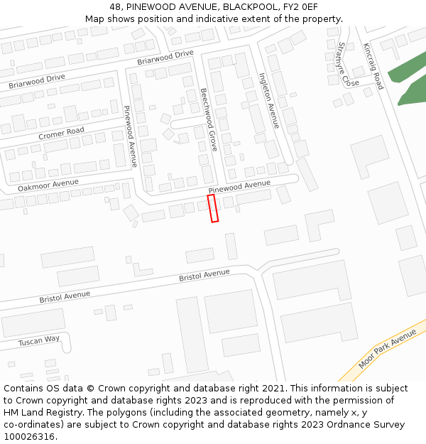 48, PINEWOOD AVENUE, BLACKPOOL, FY2 0EF: Location map and indicative extent of plot