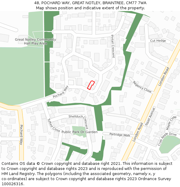 48, POCHARD WAY, GREAT NOTLEY, BRAINTREE, CM77 7WA: Location map and indicative extent of plot