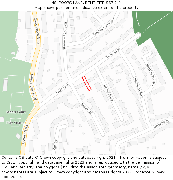 48, POORS LANE, BENFLEET, SS7 2LN: Location map and indicative extent of plot